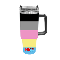 Gobelet isotherme personnalisé en acier inoxydable de 40 oz avec motif arc-en-ciel non binair pour les sorties en ville, les pique-niques en plein air et les rencontres de diversité communautaire