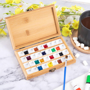 Boîte de <span class=keywords><strong>peinture</strong></span> à l'aquarelle en bambou avec compartiments, <span class=keywords><strong>palette</strong></span> en bois portable pour enfants, fournitures artistiques - Product Image 1
