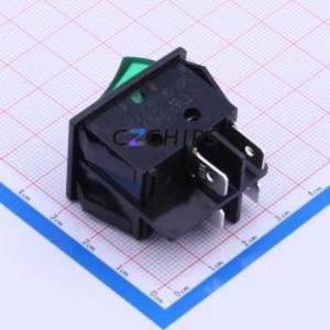 R210-C5L-BG Rocker Switch Through hole Component (THT) Switch Concave Bend Solder Tab Green 16A - Product Image 2