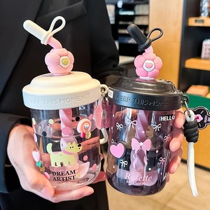 <span class=keywords><strong>Cute</strong></span> Children's Descartável Plastic Straw Cup com palha Portable Summer Tour Water Garrafa - Product Image 1