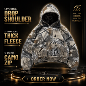 Sudadera con capucha de forro polar camuflado con cremallera, estilo oversize, con bolsillo canguro y capucha de 3 paneles para hombre - Product Image 6