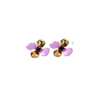 Boucles d'oreilles tendance en acier inoxydable 316L plaqué or PVD, motif fleur violette, durables et résistantes - Product Image 1