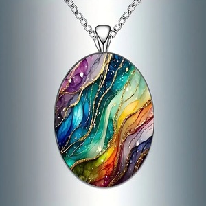 Collier pendentif vintage en alliage de zinc avec verre ondulé ovale - Product Image 5