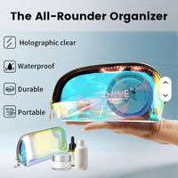 Pochette cosmétique zippée en gros, sac de voyage étanche pour pinceaux de maquillage, sacs cosmétiques transparents holographiques en PVC avec logo personnalisé pour femmes