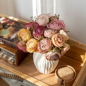 Bouquet di Rose fatte a mano effetto bruciato per la decorazione della casa della festa di nozze, autunno autunno fiori secchi Bouquet di Rose per la composizione floreale - Product Image 4