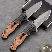 Couteau utilitaire pliant multifonctionnel avec manche en bois d'olivier, coupe-corde et brise-vitre pour le camping et la survie