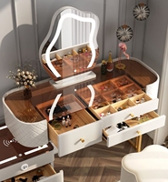 Coiffeuse Intelligente Blanche en Bois Massif de Chêne, Moderne, avec Recharge Sans Fil, Multifonctionnelle, Éclairage LED, pour Chambre, Salon, École
