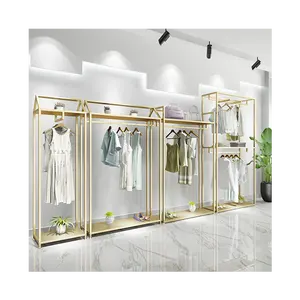 Centro commerciale <span class=keywords><strong>negozio</strong></span> <span class=keywords><strong>di</strong></span> <span class=keywords><strong>abbigliamento</strong></span> <span class=keywords><strong>di</strong></span> visualizzazione scaffale spot doppio-strato <span class=keywords><strong>di</strong></span> oro delle donne <span class=keywords><strong>negozio</strong></span> <span class=keywords><strong>di</strong></span> <span class=keywords><strong>abbigliamento</strong></span> appendere i vestiti cremagliera - Product Image 1