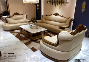 Juego de Sofás Modernos de Cuero Genuino Tallado a Mano Estilo Barroco Real, Muebles de Lujo para Sala de Estar, Apartamento, Villa, Vestíbulo de Hotel - Product Image 3