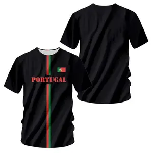 Custom Wholesale Manufacturer Produces Solid Color 3D Printing Portuagl Flag T Shirt With Individual Package