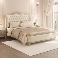 Lit réglable de haute qualité en bois de chêne de style royal européen, avec revêtement en cuir, taille King, meubles de chambre durables 1