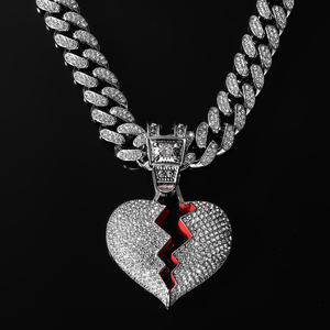 Collana a catena cubana da uomo con ciondolo con cuore spezzato con strass di diamanti Hip Hop - Product Image 5