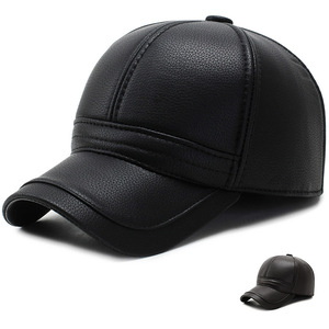 หมวกเบสบอลหนัง PU สีดำสำหรับผู้ชายสูงอายุหมวกแฟชั่นฤดูหนาว - Product Image 2