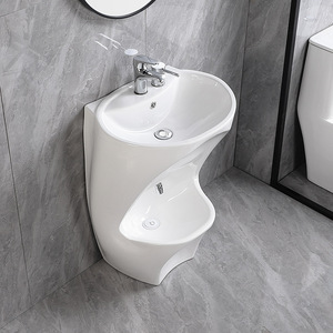 Nuovo Lavabo e Lavapiedi per Moschea Musulmana, Combo in Ceramica Monoblocco per Wudu con Design Minimalista e Doppio Foro - Product Image 1
