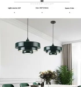 Lampadario a sospensione moderno di medie dimensioni per soggiorno e isola cucina, <span class=keywords><strong>con</strong></span> faretto LED regolabile, paralume circolare, attacco E27, in ferro stile retrò - Product Image 5