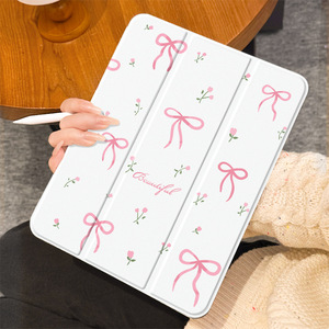 เคสสำหรับ iPad รุ่นที่ 11 ปี 2025 (11 นิ้ว) แบบใส พับได้สามตอน ทำจากซิลิโคน ลายโบว์สีชมพู ป้องกันการกระแทก - Product Image 2