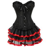 Femmes Sexy Jacquard À Lacets Overbust Corset Bustiers Robe Gothique Corps Shaper Mini Jupe Tutu Plus La Taille XS-7XL