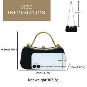 Pochette <span class=keywords><strong>da</strong></span> Sposa con Doppio Manico in Metallo e Diamanti, Borsa <span class=keywords><strong>da</strong></span> Damigella Elegante in Velluto Nero per Donna - Product Image 2