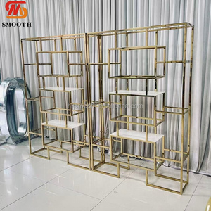 Smooth Custom Luxury Golden Metal wine rack Geometric <b>Square</b> <b>Frame</b> stainless steel wine shelf for Wedding and Party - Product Image 6
