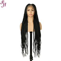 Perruque tressée sans nœuds FH de 40 pouces, sans colle, avec double dentelle complète et base carrée, avec cheveux de bébé, pour femmes noires