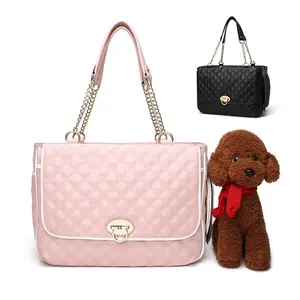 Luxo PU Diamante Malha Rosa Bonito Princesa Design Lady Pet Bolsa Pequeno Dog Transportadora Cat Outdoor Bag