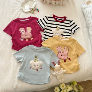 Girls Cartoon Rabbit Short Sleeve T-Shirt Cotton Summer Round Neck 3D Embroidered Top Kids Clothes - Product Image 1