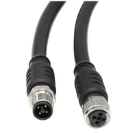 Câble d'alimentation blindé surmoulé M12 à code T 4 broches, connecteur mâle-femelle IP67 IP68 - Température de fonctionnement -25 +85