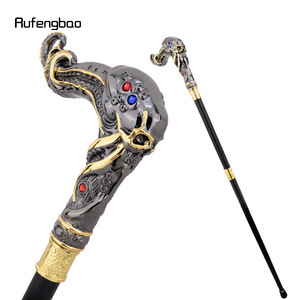 Bâton de marche Rufengbao Octopus Skull avec poignée en métal noir et or, canne de randonnée tendance pour jeunes - Product Image 4