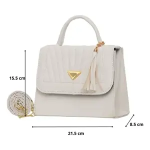 Lizbet Fana Bolso bandolera para mujer, microfibra blanca, cuero sintético, decoración con borlas, bandolera, para todas las estaciones - Product Image 3