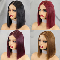 Perruques Courtes Bob Brésiliennes Africaines en Cheveux Humains avec Cuticules Alignées, Vente en Gros d'Usine, Lace Front pour Femmes Noires