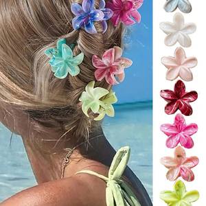 Pinza de Pelo Grande de Acetato con Diseño Floral de Mármol y Plumeria, Elegante Pinza de Tiburón para Mujer, Accesorios para Peinado - Product Image 5