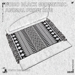 Boho Style Reversible Bathroom <b>Rug</b> <b>Runner</b> 100% Woven Black Geometric Animal Print Cotton Weave Tassels Machine Made Prayer Car - Product Image 2