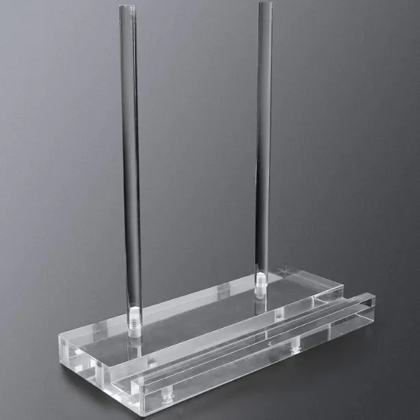 Rehausseur de bloc en acrylique transparent antidérapant démonté avec support vertical inséré en métal