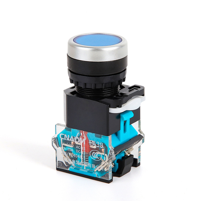 High Quality Upgraded Silver Contact 1NO1NC Without Light Self-locking Blue Machine Work Button Switches