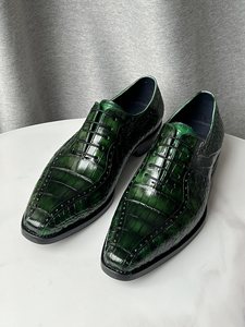 Zapatos de Cuero de Cocodrilo Verde de Lujo para Hombre – Zapatos de Vestir con Cordones de Alto Brillo, Calzado Formal Premium para Hombres - Product Image 4