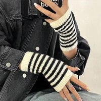 Mitaines d'hiver en tricot à rayures, avec poignets ouverts et doigts visibles, coupe-vent, pour Noël, Nouvel An et la saison hivernale