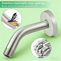 Bras de douche mural moderne de 12 pouces en acier inoxydable 304 avec bride, finition nickel brossé, extension de remplacement fixe pour douche et cuisine