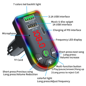 Transmisor FM Justlink BT 5.0, Cargador de Coche con 3 Puertos PD USB C 3.1A de Carga Rápida, Reproductor MP3, Kit de Llamadas Manos Libres con LED de 7 Colores - Product Image 5