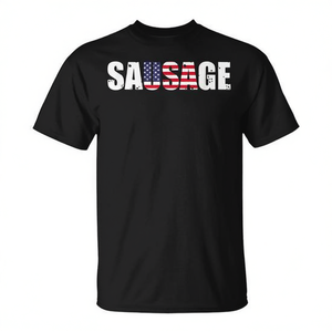 Camiseta patriótica con bandera estadounidense de Sausage Usa, ropa informal negra para hombre - Product Image 3