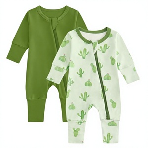 Pakaian Tidur Bayi 2 Paket, Katun, Resleting Dua Arah, Lengan Panjang, Berkaki, Sarung Tangan, Motif Kaktus, Untuk Bayi Laki-laki dan Perempuan 12-18 Bulan - Product Image 1