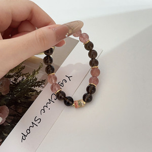Yinruitai Beaded <b>Bracelet</b> Natural Smoky Quartz Strawberry Quartz 925 Silver Women's Jewelry Gift Auspicious Ruyi Pattern - Product Image 1