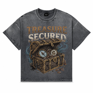 Vintage Acid Wash Graphic Mens T Shirt <b>Treasure</b> <b>Chest</b> Compass Gear Print Short Sleeve Streetwear Tee Wholesale Clothing Supplier - Product Image 1