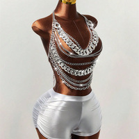 Nuevo Top Halter con Cadena para el Pecho, Diseño Geométrico, Acrílico, Hecho a Mano con Perlas, para Mujer
