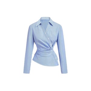 <span class=keywords><strong>Camicia</strong></span> Asimmetrica <span class=keywords><strong>a</strong></span> Maniche Lunghe da <span class=keywords><strong>Donna</strong></span> con <span class=keywords><strong>Righe</strong></span> Verticali Blu <span class=keywords><strong>e</strong></span> Bianche, Design Irregolare alla Moda - Product Image 5