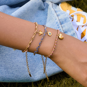 สร้อยข้อมือแฟชั่น จี้รูปหัวใจโลหะผสมสังกะสี ประดับด้วยพลอยสีชมพู ของขวัญเครื่องประดับ - Product Image 2