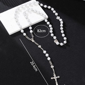 Rosario Católico de la Virgen María con Crucifijo, Bola de <span class=keywords><strong>Discoteca</strong></span> Blanca, Cuentas de Arcilla Polimérica y Pedrería para Oración y Bendición - Product Image 4