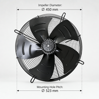 Ventilateur axial industriel 450 mm 110 V CA à pales en acier, roulement à billes, IP44, ventilateur à rotor externe pour refroidissement de machines CNC et d'ateliers