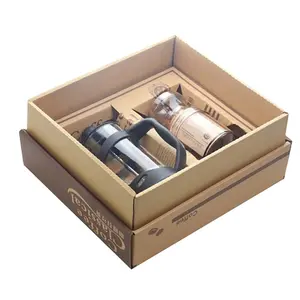 Biodegradable foldable Printed corrugated boxes Portable hand-grilled coffee maker and coffee pot gift set customized gift box