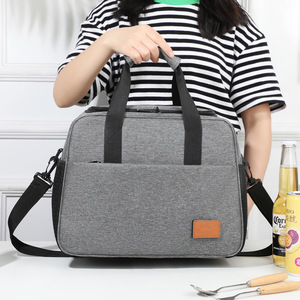 Lunch Bag Insulated Oxford Cloth Large Capacity Thermal Cooler Bag Gray Black Navy Blue Khaki - Product Image 1