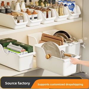 Kitchen Cabinet <b>Storage</b> Box Pot Pan Cover Wheels Seasoning Jar Organizer Sink Sundries Large Capacity Shelf PP Plastic - Product Image 2